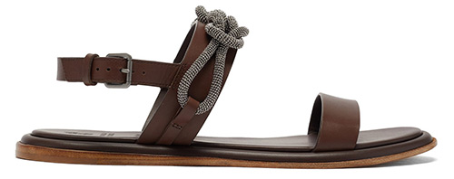 Monili-chain leather sandals, Brunello Cucinelli